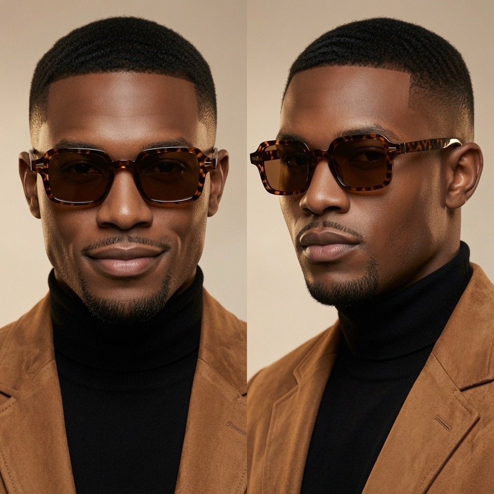 Mens Tortoise Square Sunglasses Sophisticated Rectangular Hip Hop Street Style